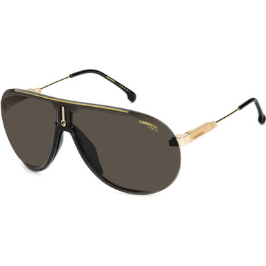 Carrera SUPERCHAMPION, Black and Gold/Dark Brown Lenses