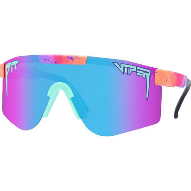 The Double Wides - Copacabana Red Teal Splatter/Blue Purple Mirror Polarised Lenses