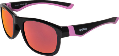 Spotters Kids Emu Kids - Gloss Black and Pink/Red Mirror Polarised Lenses