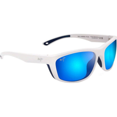 Maui Jim Nu'u Landing, White and Navy Rubber/Blue Hawaii Glass Polarised Lenses