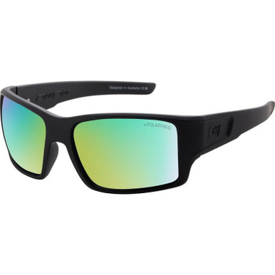 Dirty Dog Chill - Satin Black/Green Fusion Mirror Polarised Lenses