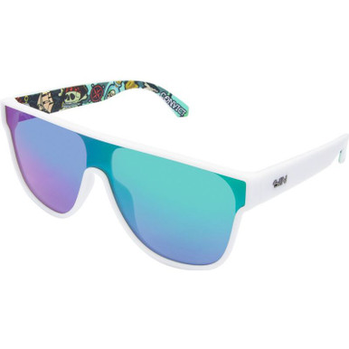 SIN Eyewear Cannon Ball, White/Green Mirror Polarised Lenses