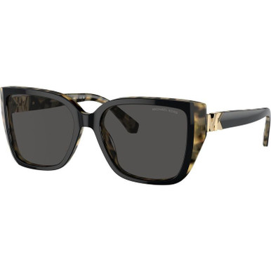 Michael Kors Acadia MK2199, Bi-Layer Black and Amber Tortoise/Dark Grey Lenses