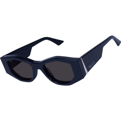 Valley Eyewear Valiant, Gloss Black with Silver Metal Trim/Black Lenses