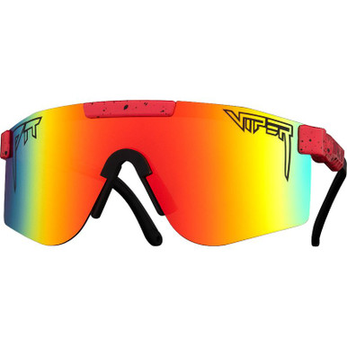 The Double Wides - Hotshot Red Splatter/Rainbow Mirror Polarised Lenses