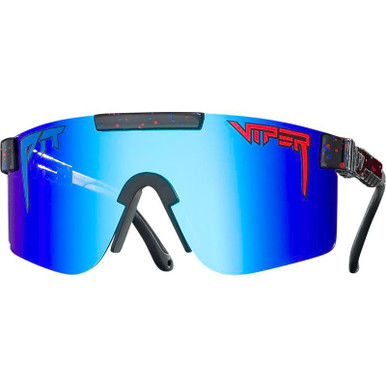 Pit Viper The Single Wides, Absolute Liberty Black and Red Splatter/Blue Mirror Polarised Lenses