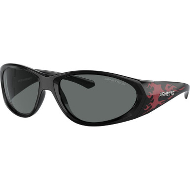 Black and Red Flames/Dark Grey Polarised Lenses