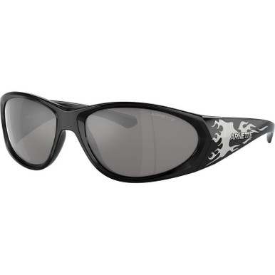 Black and Silver Flames/Light Grey Silver Mirror Lenses