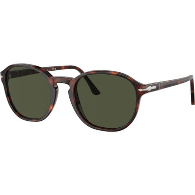 Persol PO3343S, Havana/Green Glass Lenses 53 Eye Size