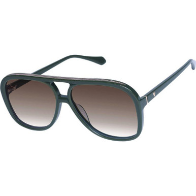 Valley Eyewear Bang, Army Green with Gold Metal Trim/Brown Gradient Lenses