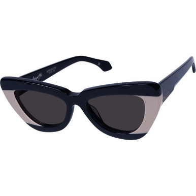 Valley Eyewear Lafayette, Gloss Black Light Tan Splice with Rose Gold Metal/Black Lenses