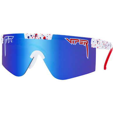 Merika White Red Splatter/Blue Mirror Polarised Lenses