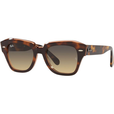 Ray-Ban State Street RB2186 - Havana on Transparent Pink/Brown Blue Gradient Glass Lenses 52 Eye Size