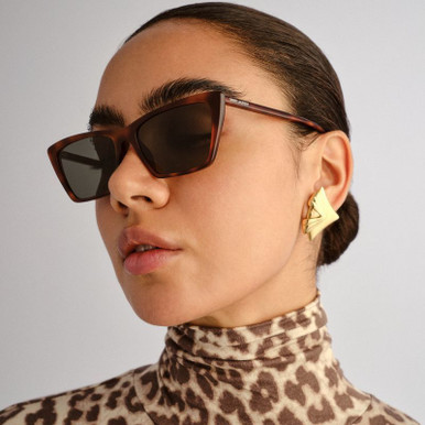Shop Saint Laurent SL737 MICA THIN Sunglasses Havana/Grey