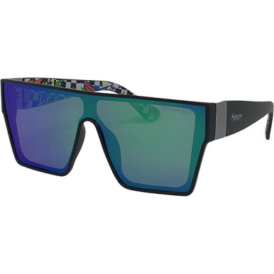 Mangrove Jacks Live and Let Live - Matte Black/Green Mirror Polarised Lenses