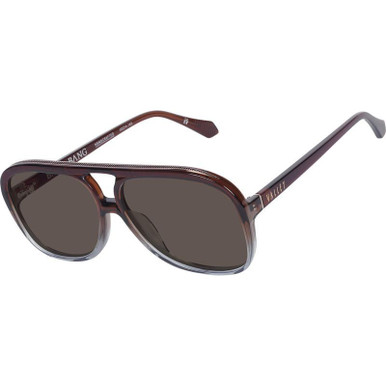 Valley Eyewear Bang Bang, Transparent Chocolate Fade To Crystal with Gold Metal/Brown Lenses
