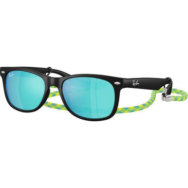 Ray-Ban Junior 9052S Junior New Wayfarer - Rubber Black/Light Green Blue Mirror Lenses