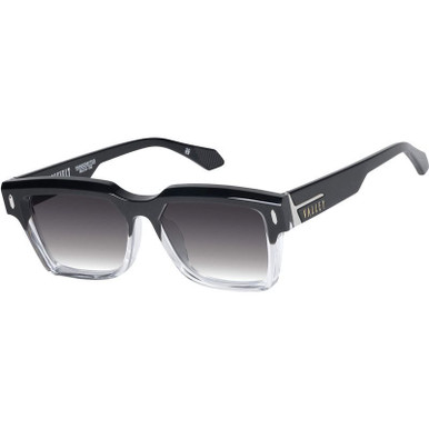 Valley Eyewear Roosevelt, Gloss Black to Crystal Fade with Silver Metal/Black Gradient Lenses