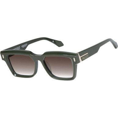 Valley Eyewear Roosevelt, Army Green with Gold Metal/Brown Gradient Lenses