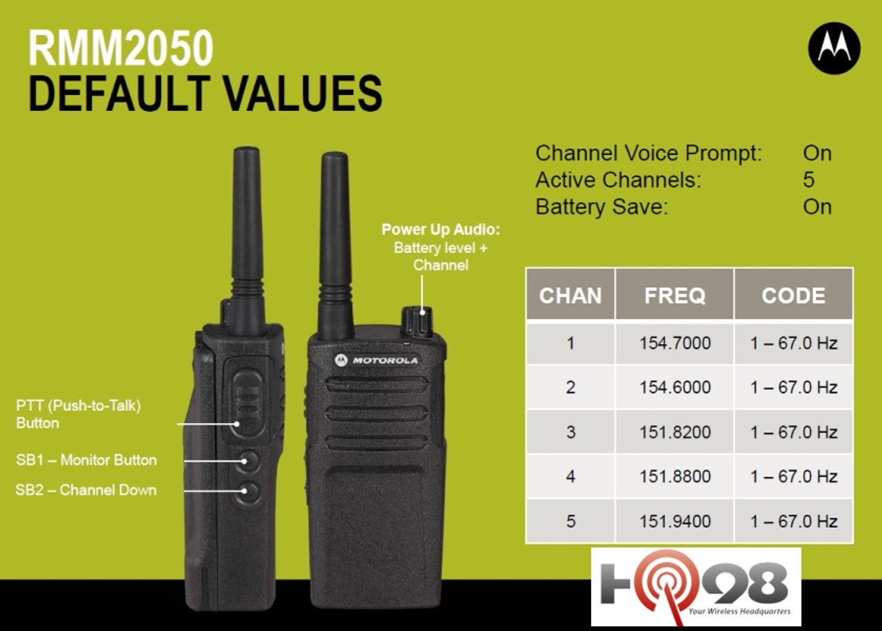 Six pack of MURS Motorola RMM2050 VHF Two Way Radio 2W 5CH Handheld  Portable walkie talkie for the Construction, Warehouse, Hotel Industry