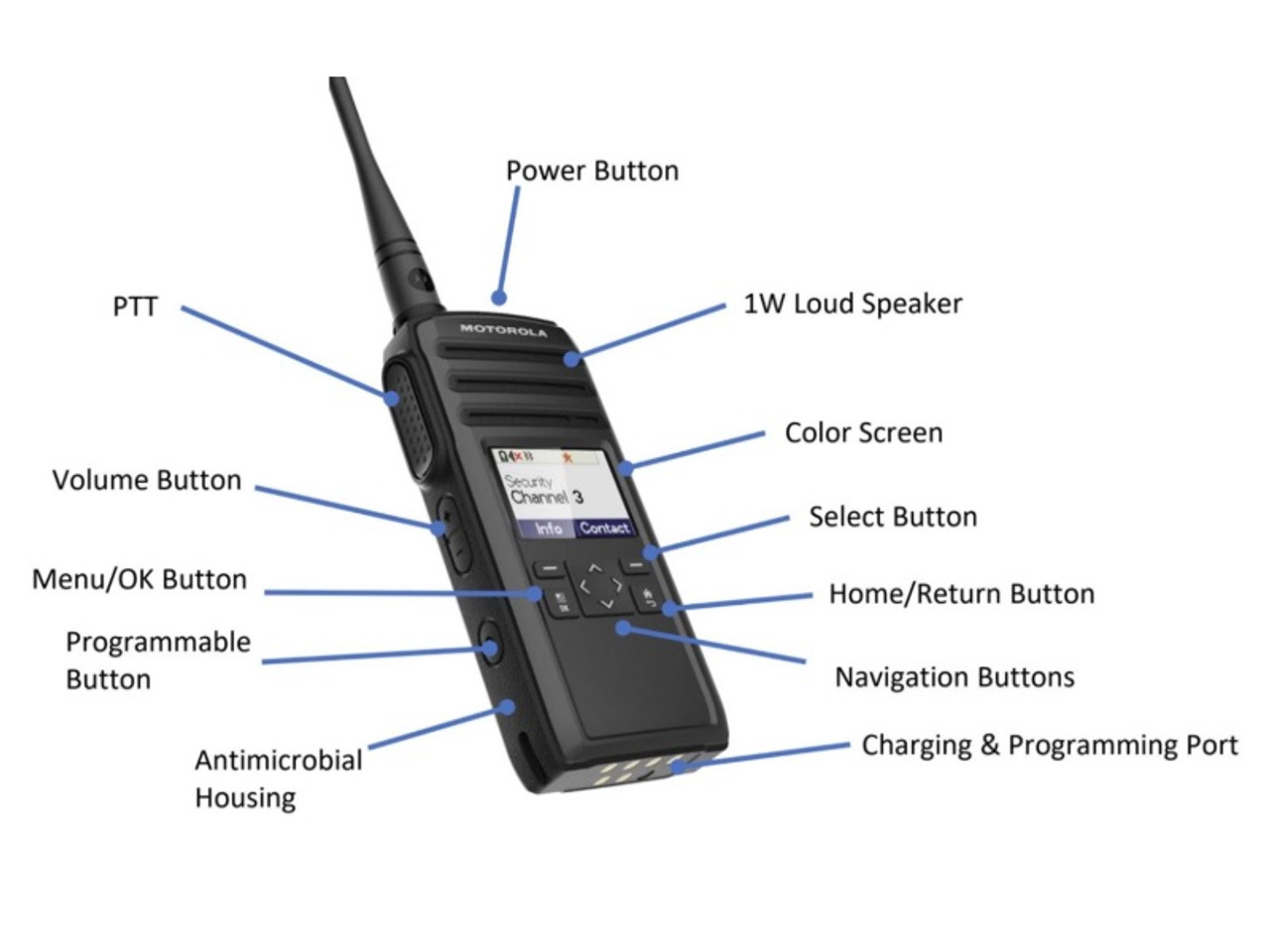 Motorola DTR600 Portable 900Mhz Digital Two Way Radio offers wide coverage and clear color