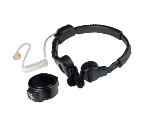 GLADIATOR SPM-1500 Medium Duty Throat Mic by Pryme has a tactical PTT and acoustic tube earpiece for stealth.