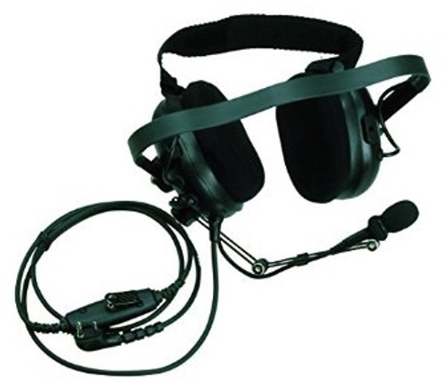 Kenwood KHS-10BH Heavy-duty dual earmuff headset with Noise reduction. Behind-the-head design. Noise canceling boom mic and In-line PTT.