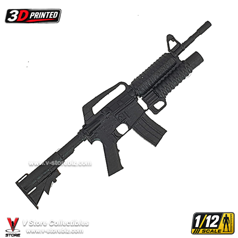 3D Printed 1/12 M4 with M203 with Extended Buttstock (CA005.35)