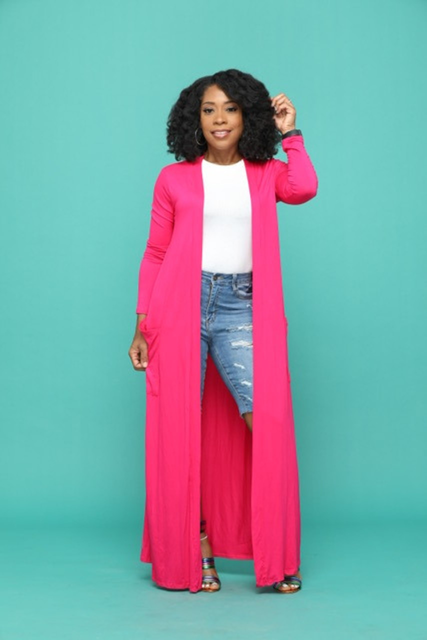 Maxi Cardigan-Pink (RESTOCKED) - 5th and Sole