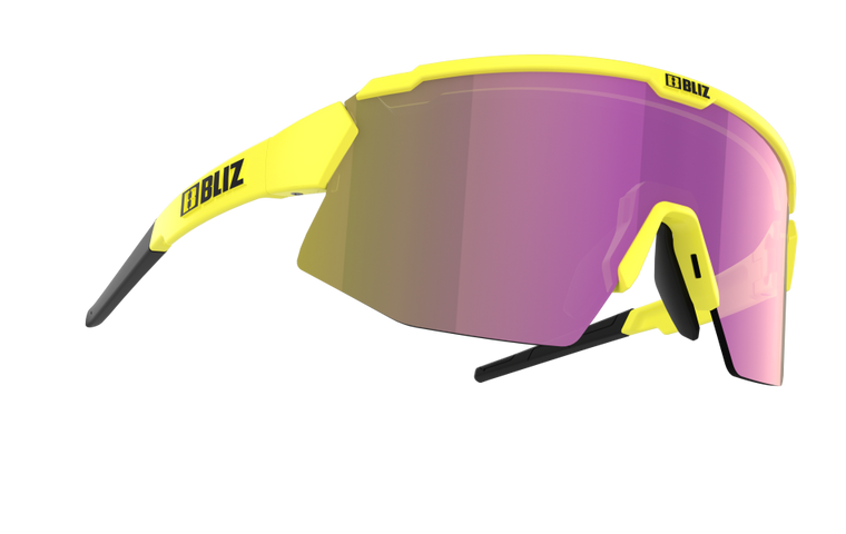 Bliz Breeze, Neon Yellow Frame, Brown w Purple multi Lens + Spare Pink Contrast Lens