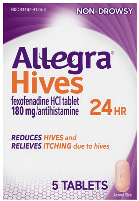 5 Tablets ALLEGRA HIVES 180mg Non-Drowsy Antihistamine 24HR Relieves Itch 1225 5 Tablets ALLEGRA HIVES 180mg Non-Drowsy Antihistamine 24HR Relieves Itch 1225