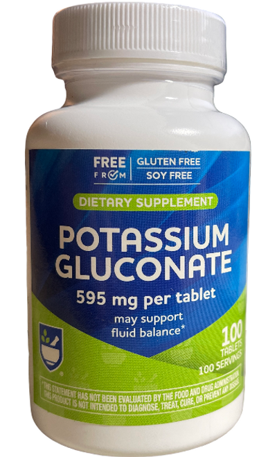100 Tablets POTASSIUM GLUCONATE 595mg - Rite Aid Pharmacy Brand exp 9/2026 10z