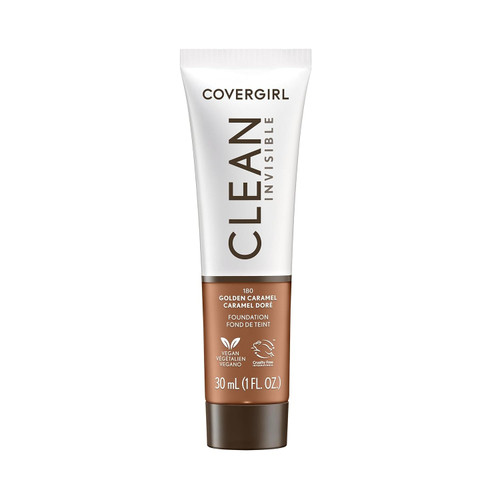 COVERGIRL Clean Invisible Liquid Foundation, 180 Golden Caramel, 1.0 fl oz 10z