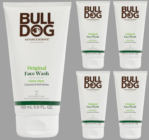 5pk Bull Dog Original Face Wash, 1 fl oz/30 ml Travel Size Aloe Green Tea 11z