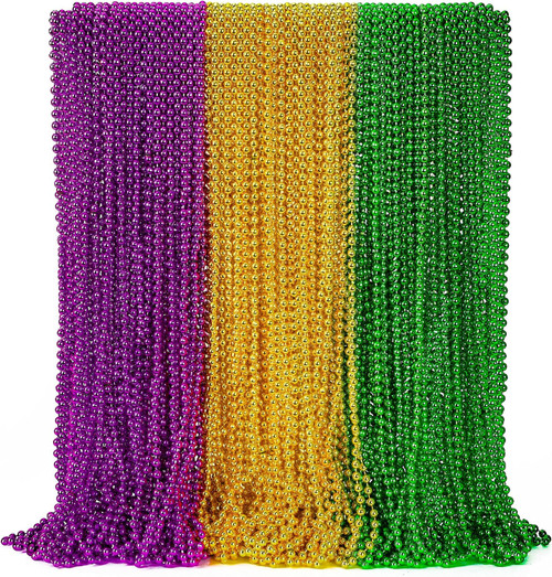 100pcs Mardi Gras Beads Green Purple Gold Metallic 33in Necklaces Halloween 17z