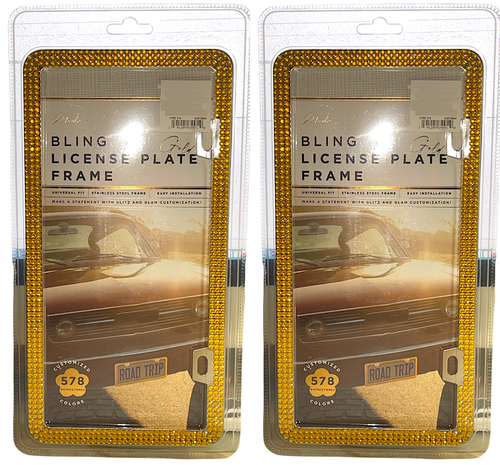2pcs BLING LICENSE PLATE FRAME Glitter Crystal Sparkling Rhinestone Diamond 14z
