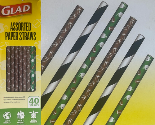 40pk Earth Animal People Friendly SUPER BOWL FOOTBALL Themed PAPER STRAWS 10z