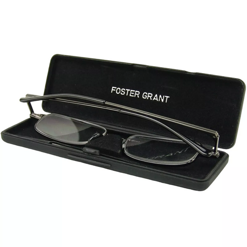Foster Grant GAVIN GUN FOLD FLAT Reading Glasses 1.75 w/FREE FOLD FLAT CASE 10z