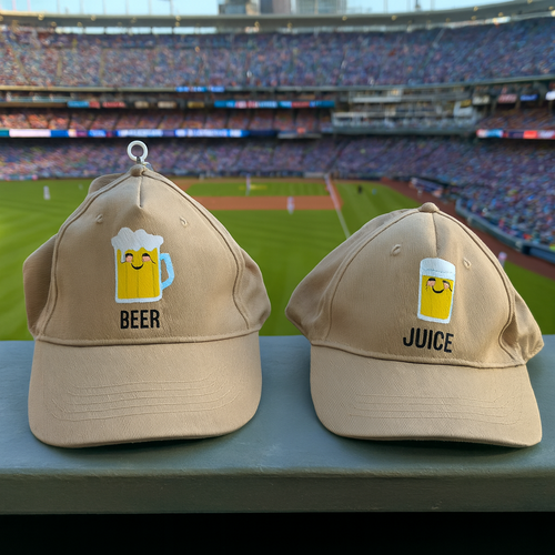 BRAND NEW Dad and Me Matching Tan Baseball Hat Set of 2, Beer and Juice 11z