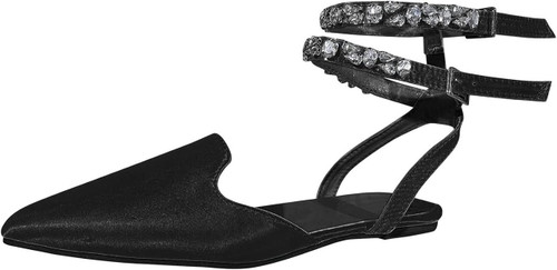 Size 8 Ladies Fashion Silk Face Pointed Rhinestone Sandals Ankle Strap pd v12z