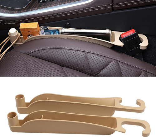 2pk BEIGE Car Seat Gap Filler Hook Function & Organizer Fits Cars SUV Trucks 13z