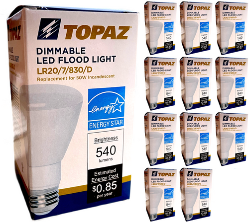12pk Topaz Dimmable LED Flood Light LR20/7/830/D 7w /Replaces 50w 540 Lumens 22z