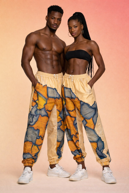 Bright Yellow Men's Womens AFRICA MAP Baggy Pajama Work-Out Pants Size XL pd 18z