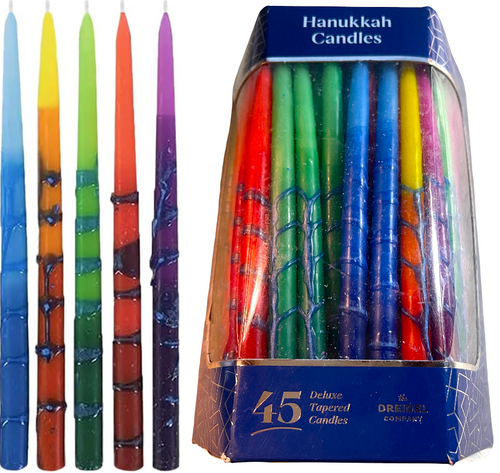 45 DELUXE Tapered HANUKKAH Candles by Dreidel Company/MULTICOLOR RAINBOW BB 13zS