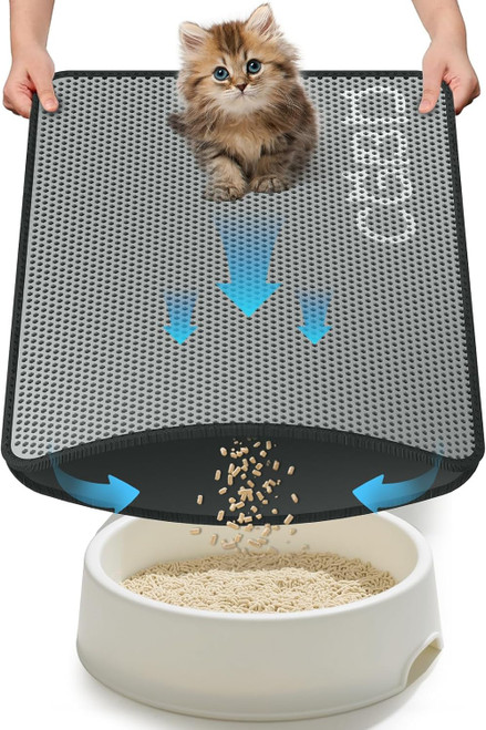 Double Layer Cat Litter Mat Trapping Honeycomb Soft UrineProof GRAY 30"x24"  13z