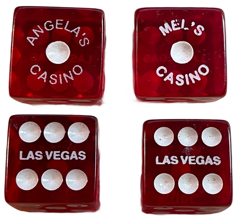 REAL PAIR DICE FROM LAS VEGAS, Souvenirs:  Mel's Casino and Angela's Casino 11z