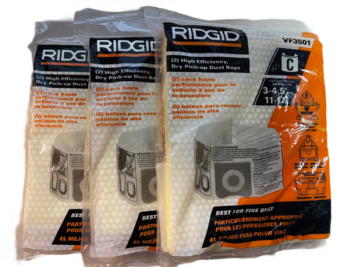 6-PACK GENUINE AUTHENTIC Ridgid VF3501 3-4.5 Gallon Wet/Dry Vacuum Bags 15z