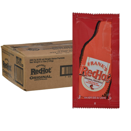 200 COUNT- Frank's RedHot Original Cayenne Pepper 0.23oz 6.8ml Sauce Packets 18z