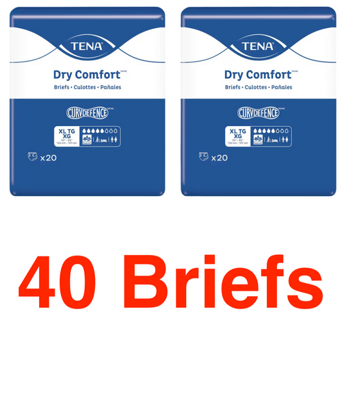 TWO 20pks TENA Dry Comfort Absorbency Incontinence Brief / XL (52-62 in) 25z