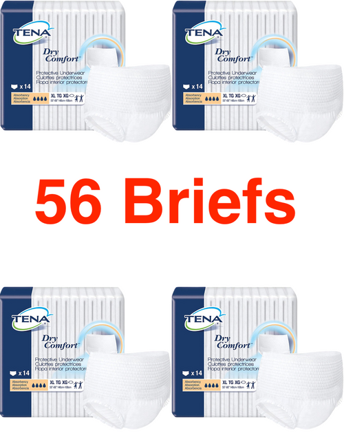 4pks (56 Count) Tena Dry Comfort Protective Underwear Size XL Large 55”-66" 33z
